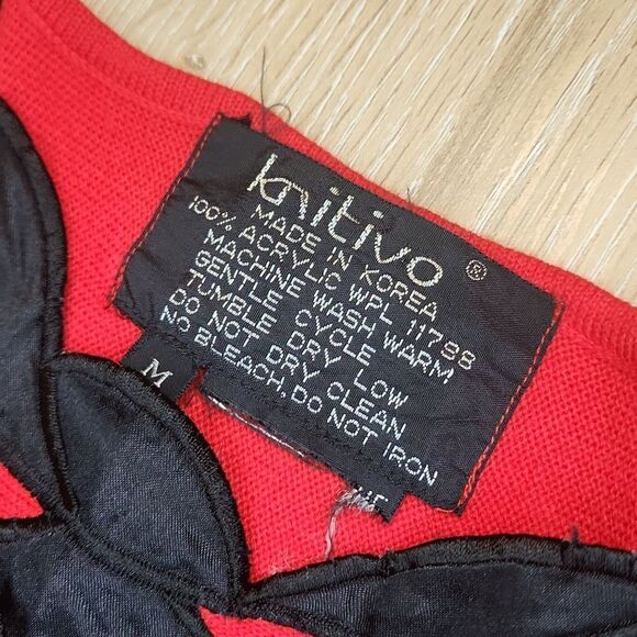 Red & Black 80s 90s Vintage Sweater Knit Longsleeve Applique - Picture 3 of 5